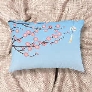 Plum Blossom and Glass Wind Chime on Light Blue Decorative Cushion