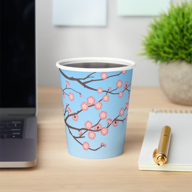 Plum Blossom and Glass Wind Chime on Light Blue Paper Cups (Insitu)