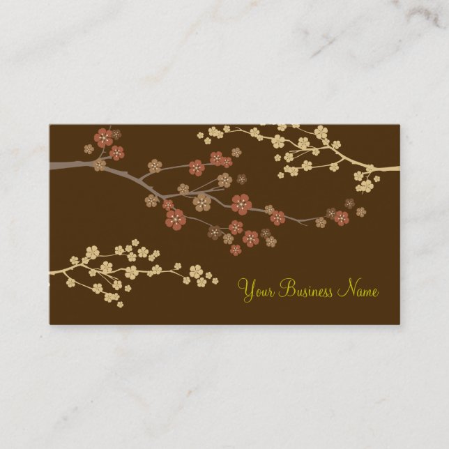 Plum Blossom Custom Business Card Brown (Front)
