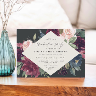 Plum Blossom Elegant Floral Graduation Party Invitation