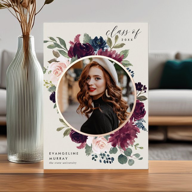 Plum Blossom Foil Photo Graduation Announcement (Creator Uploaded)