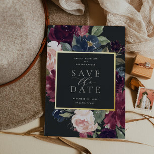 Plum Blossom Foil Save the Date Card