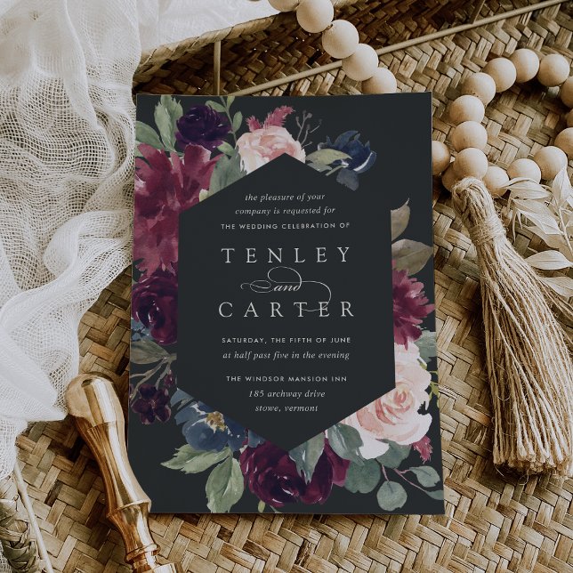 Plum Blossom Geometric Frame Wedding Invitation (Creator Uploaded)