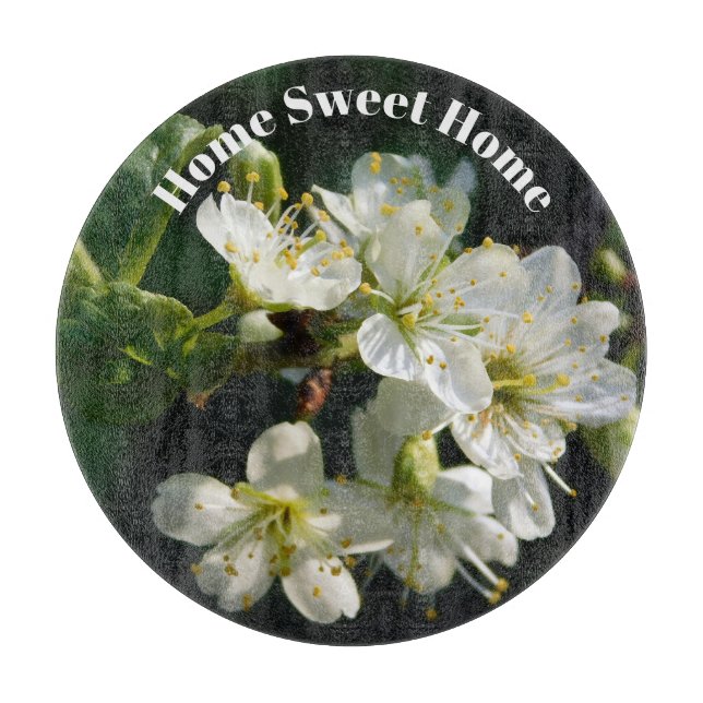 Plum Blossom Home Sweet Home Glass Cutting Board (Front)