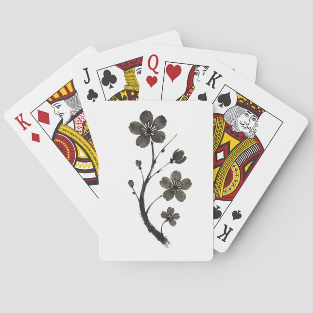 Plum Blossom Line Art – Botanical Design on Playing Cards (Back)