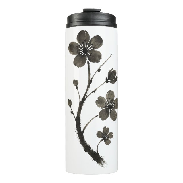 Plum Blossom Line Art – Botanical Design on Thermal Tumbler (Front)