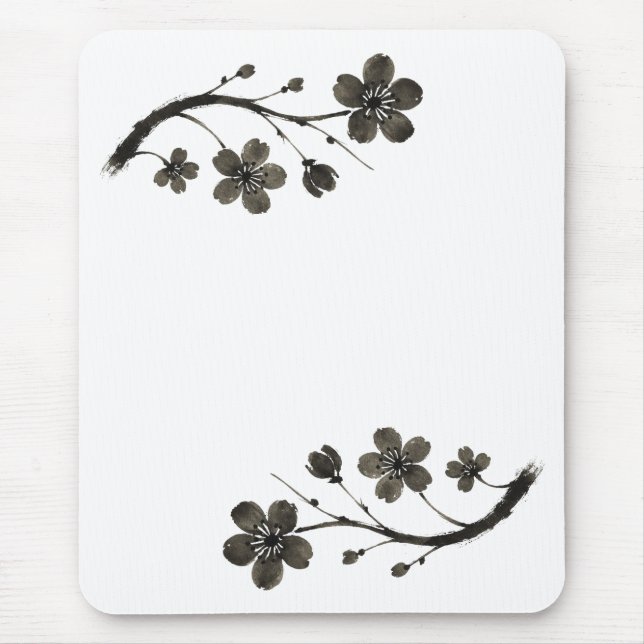 Plum Blossom Line Art – Botanical Mouse Pad (Front)