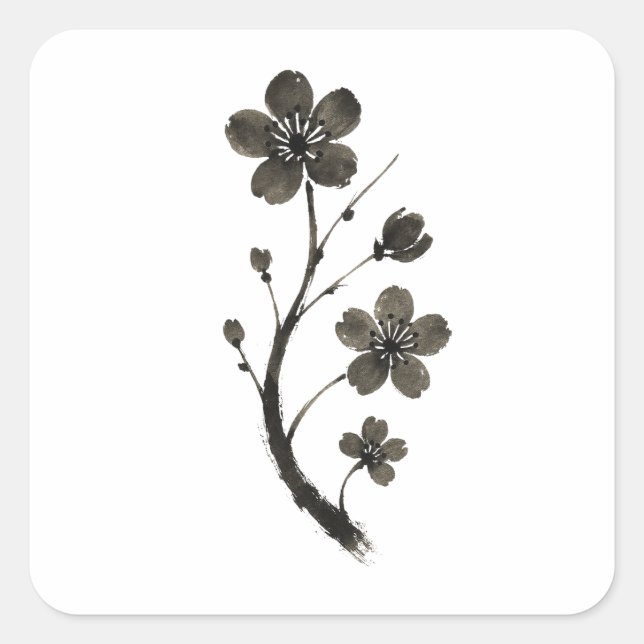 Plum Blossom Line Art – Minimal Botanical Sticker (Front)