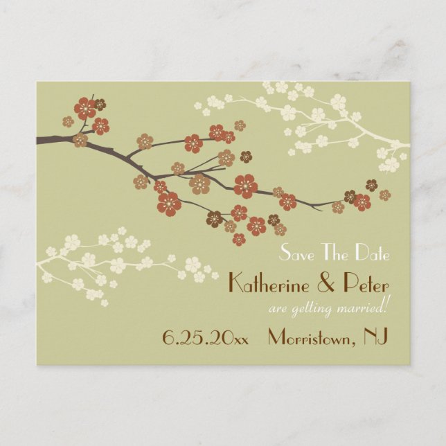 Plum Blossom Save The Date Announcement Postcard Y (Front)