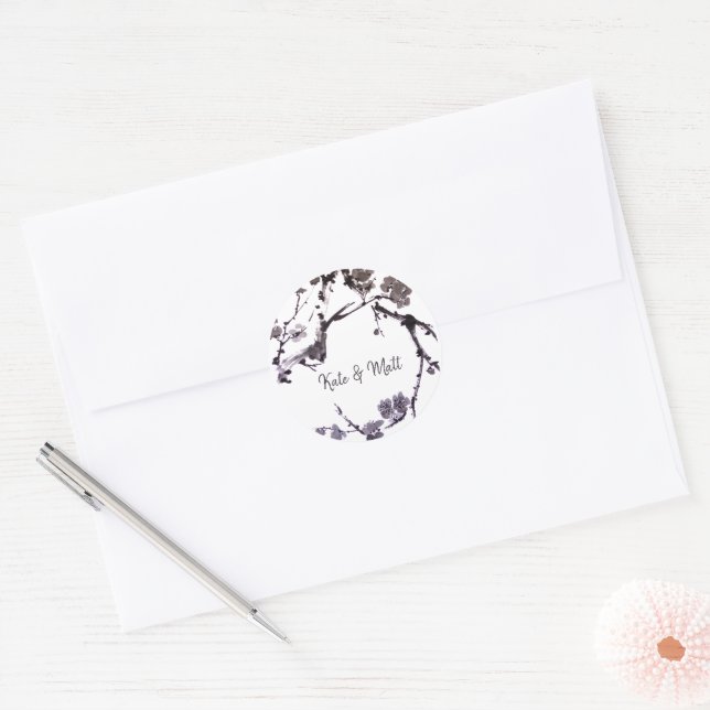 Plum blossom sumie classic round sticker (Envelope)