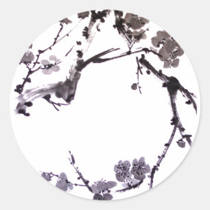 Plum blossom sumie classic round sticker