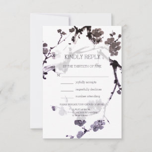 Plum blossom sumie Meal Choice White background RSVP Card