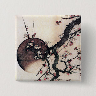 Plum Blossoms and the Moon, Hokusai 15 Cm Square Badge