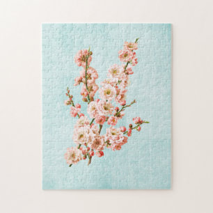 Plum Blossoms on Aged Denim Jigsaw Puzzle