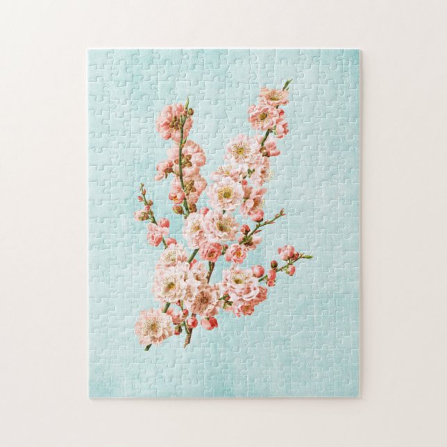 Plum Blossoms on Aged Denim Jigsaw Puzzle (Vertical)