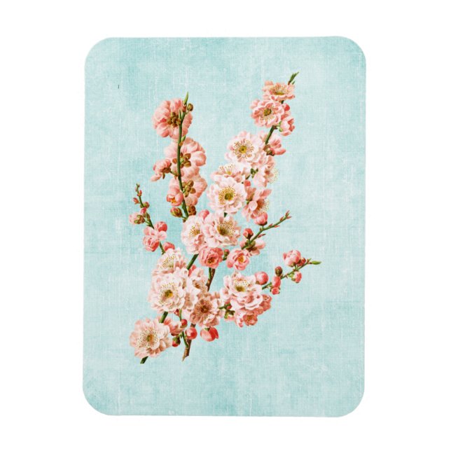 Plum Blossoms on Aged Denim Magnet (Vertical)