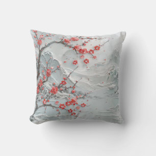 plum blossoms on snowy night cushion