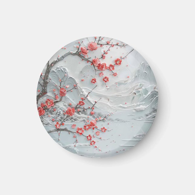 plum blossoms on snowy night magnet (Front)