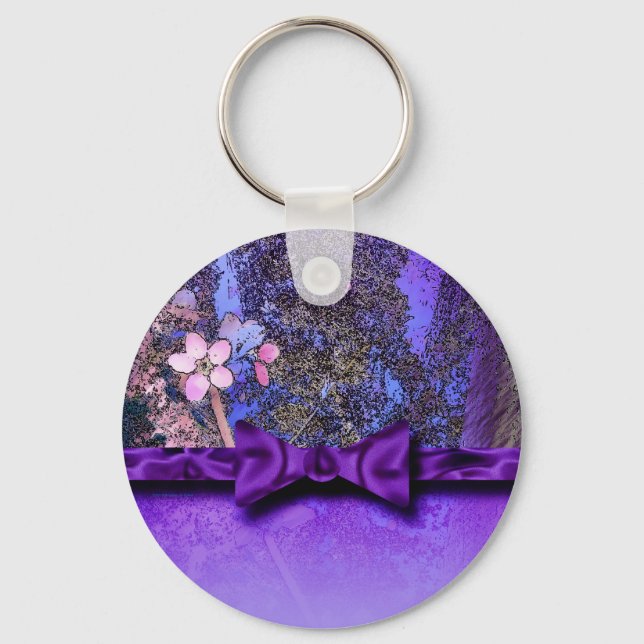 Plum Blossoms Purple Ribbon Key Ring (Front)