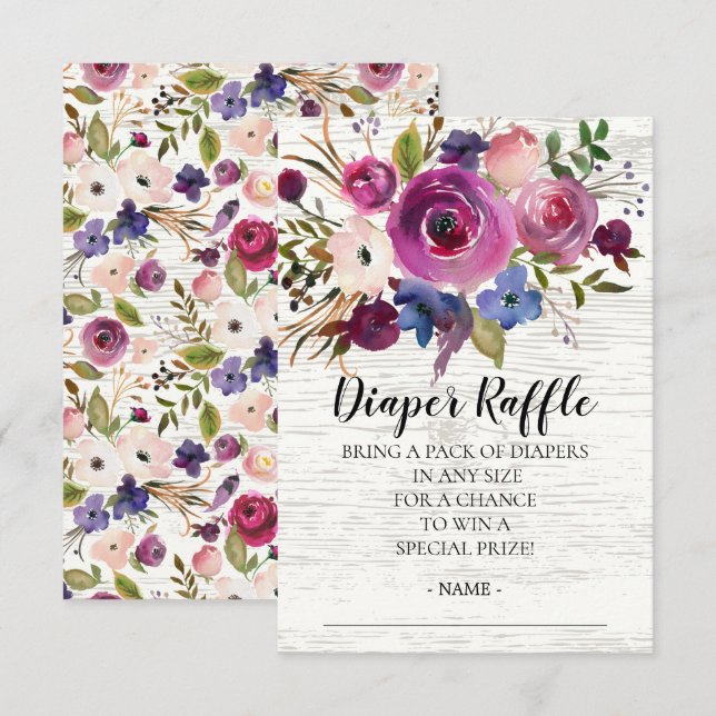 Plum & Blue Baby Shower Diaper Raffle Ticket Invitation (Front/Back)