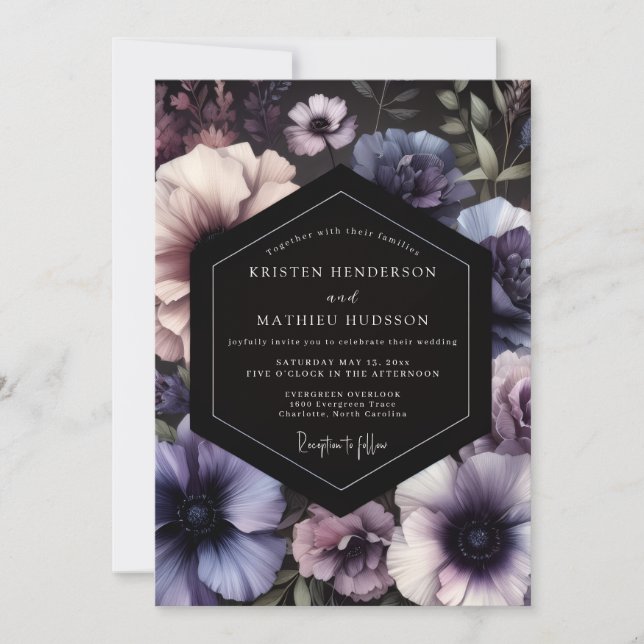 Plum Blue Chiaroscuro Wedding Invitation (Front)