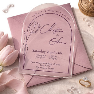 Plum Blush Arched Tulip Wedding  Acrylic Invitations