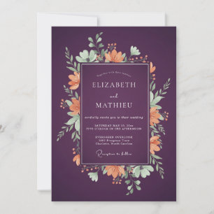 Plum Blush Coral Wildflower Wedding Invitation