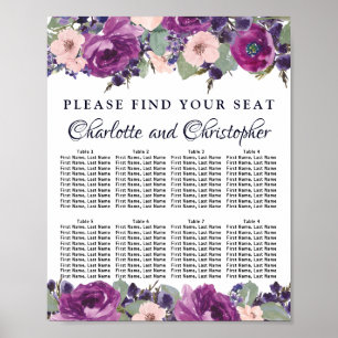 Plum Blush Floral 8-Table Wedding Seating Chart
