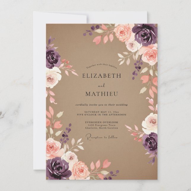 Plum Blush Floral Bloom Wedding Invitation (Front)