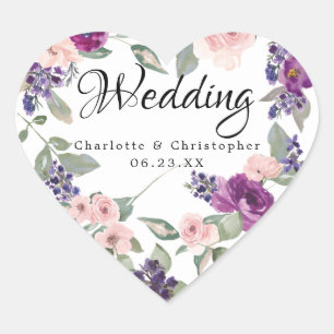 Plum Blush Floral Heart Wedding Envelope Seal