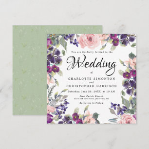 Plum Blush Floral Square Wedding Invitations