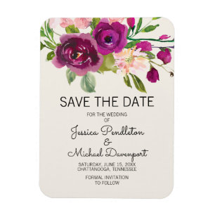 Plum Blush Floral Wedding Save Date Magnet