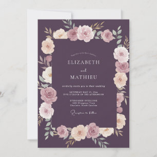 Plum Blush Flower Eucalyptus Wedding Invitation