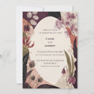 Plum Blush Modern Botanical Collage Wedding Invitation