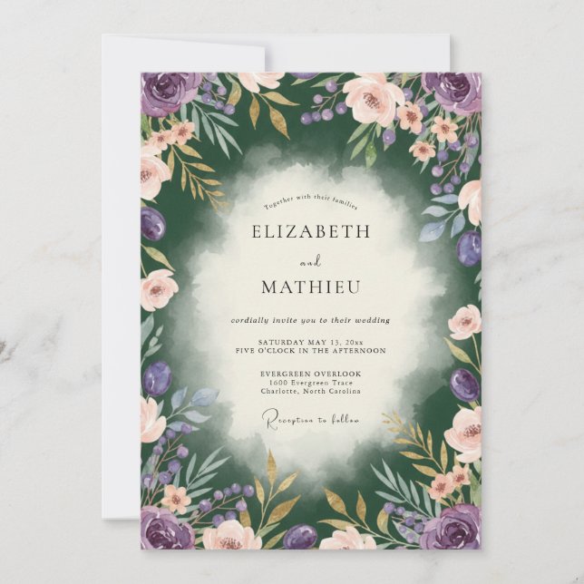 Plum Blush Peony Wedding Invitation (Front)