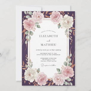 Plum Blush Ranunculus Eucalyptus Wedding Invitation