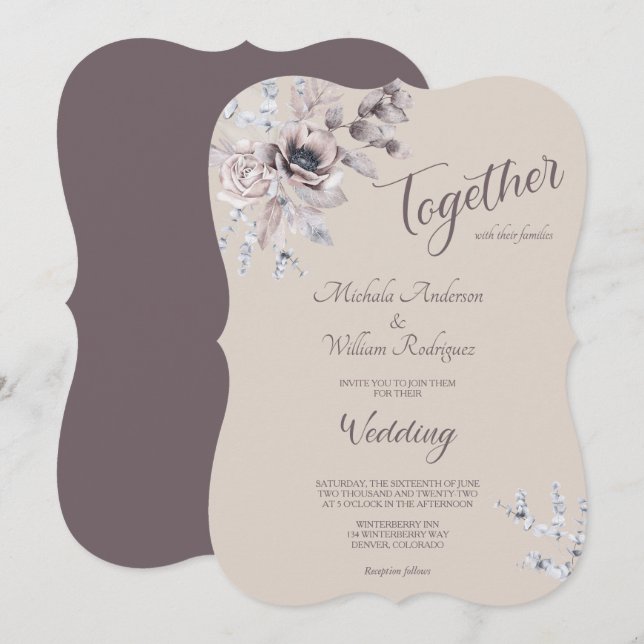 Plum Blush Watercolor Floral Wedding Invitation (Front/Back)