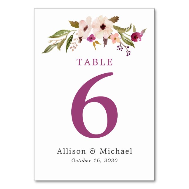 Plum Boho Chic Wedding Table Numbers (Front)