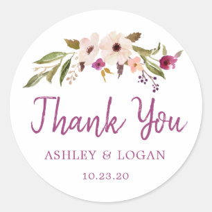 Plum Boho Chic Wedding Thank You Favour Sticker