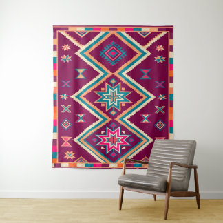 Plum Boho Southwestern Geometric Folk Art Pattern Tapestry