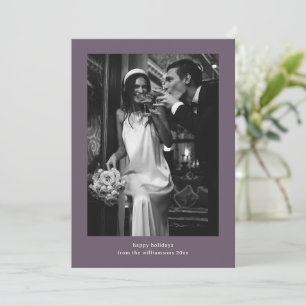Plum Border Minimalist Elegant Photo Wedding Holiday Card