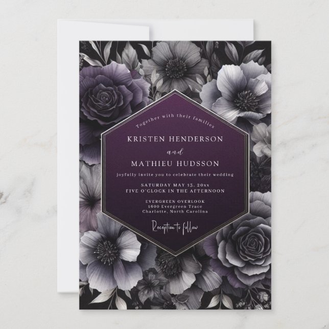 Plum Botanical Nightfall Wedding Invitation (Front)