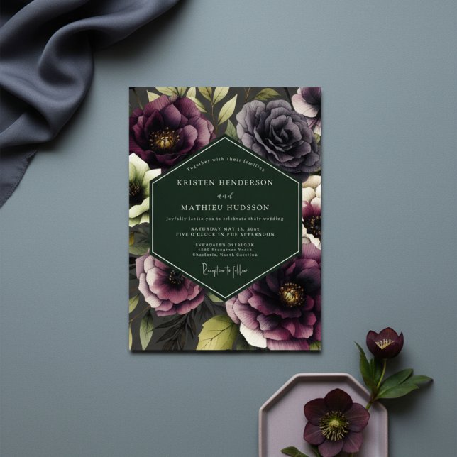 Plum Botanical Nocturne Wedding Invitation (Creator Uploaded)