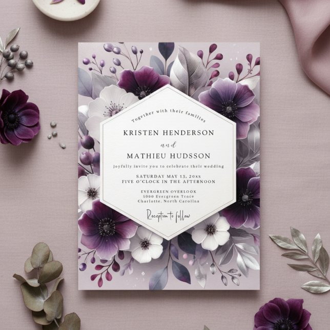 Plum Botanical Romance Wedding Invitation (Creator Uploaded)