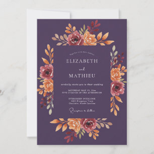 Plum Botanical Romance Wedding Invitation