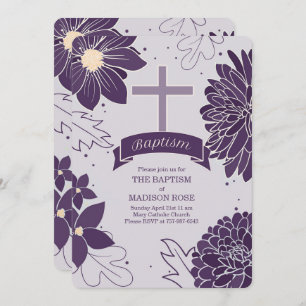Plum Botanicals for Girls with Cross Baptism Invitation