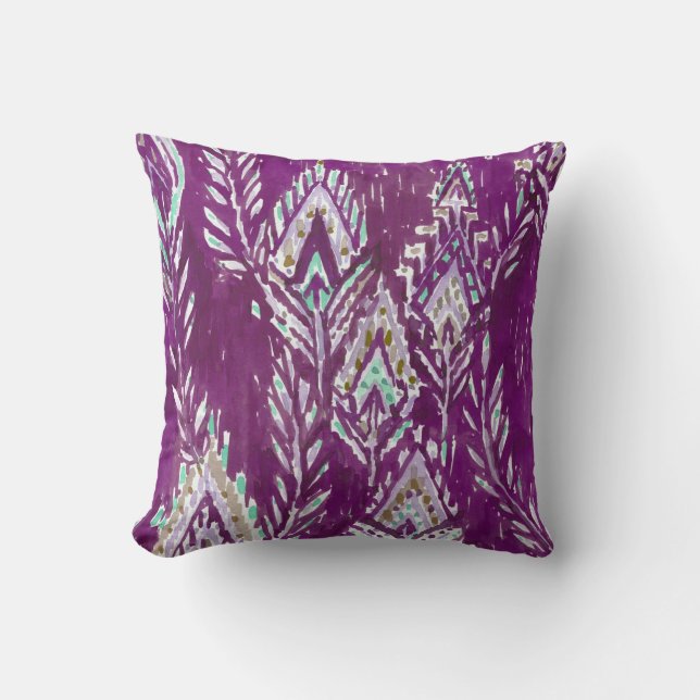 Plum Brave Feather Tribal Print Cushion (Front)
