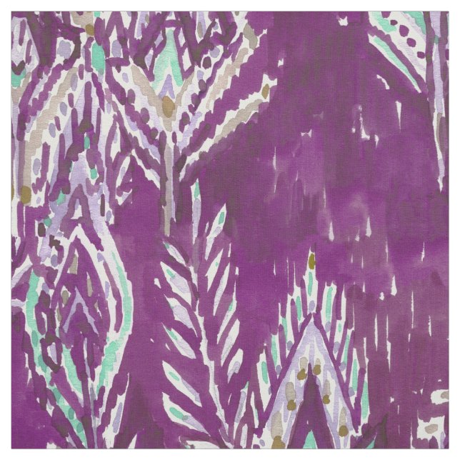 Plum Brave Feather Tribal Print Fabric (Swatch)