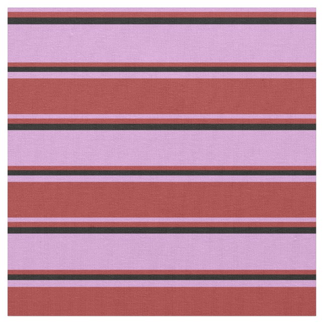 Plum, Brown & Black Coloured Lines Pattern Fabric (Close Up)