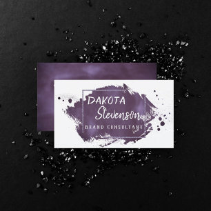 Plum Brush Stroke   Modern Purple Trendy Splatter Business Card